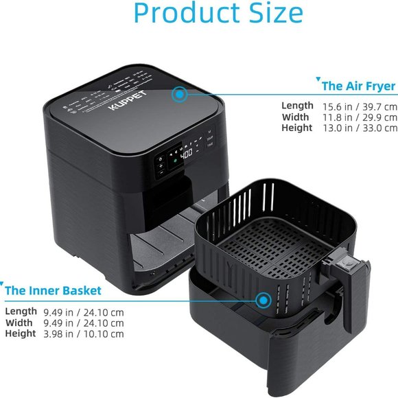 Kuppet Air Fryer w/ 6 Presets 1700W - Black Stainless Steel - Picture 6 of 8